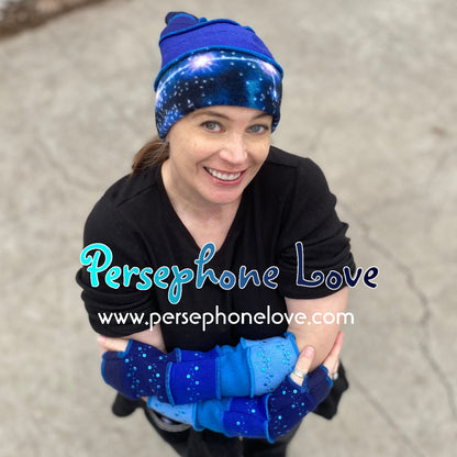 Katwise inspired blue felted and embroidered galaxy pixie elf hat-1386