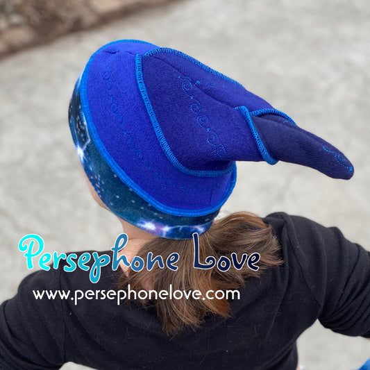 Katwise inspired blue felted and embroidered galaxy pixie elf hat-1386