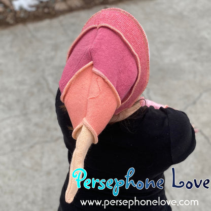 Katwise inspired patchwork peach rose galaxy recycled patchwork sweater felted  pixie elf hat-1390