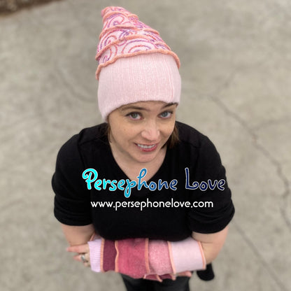 Katwise inspired peach rose silly-string recycled patchwork sweater pixie elf wizard hat-1391