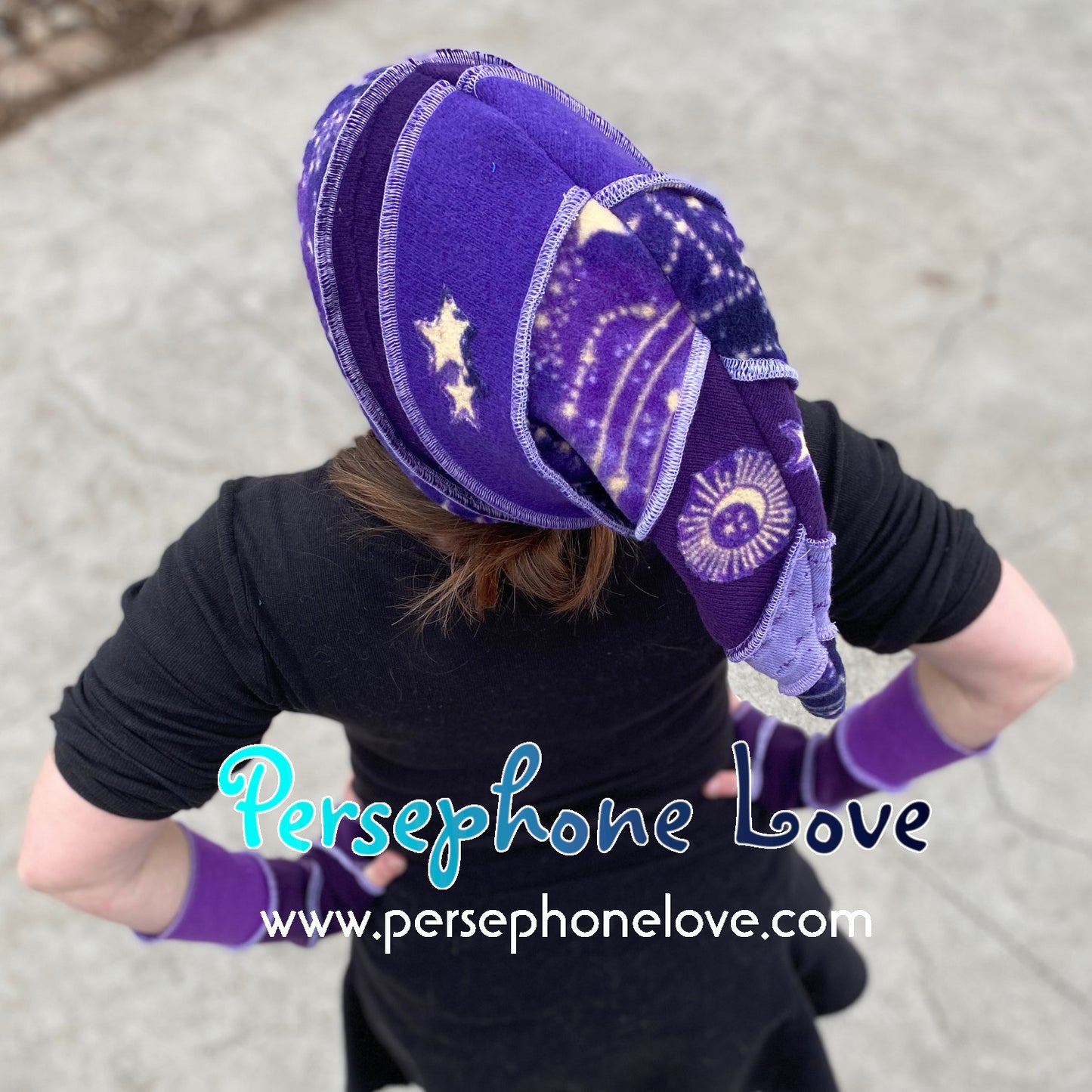 Katwise inspired purple gradient felted galaxy recycled sweater pixie elf hat-1394