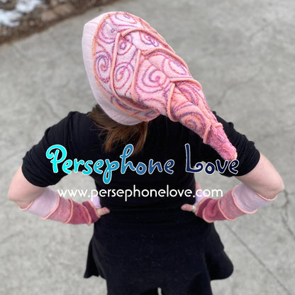 Katwise inspired peach rose silly-string recycled patchwork sweater pixie elf wizard hat-1391