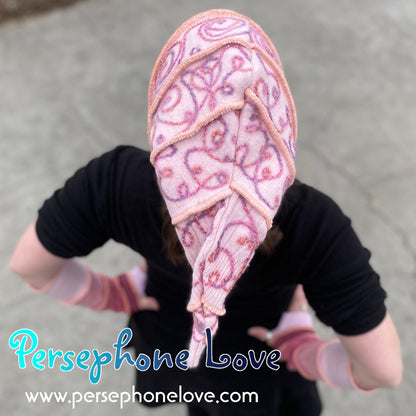 Katwise inspired peach rose silly-string recycled patchwork sweater pixie elf wizard hat-1392