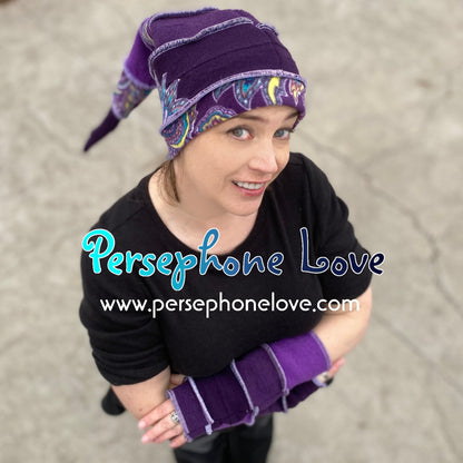 Katwise-inspired purple gradient felted paisley recycled sweater pixie elf hat-1395