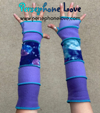Katwise inspired needle-felted purple 100% cashmere upcycled sweater arm warmers -1405