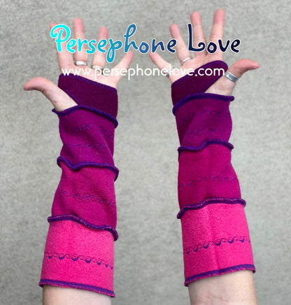 Katwise inspired needle-felted pink 100% cashmere embroidered upcycled sweater arm warmers -1407