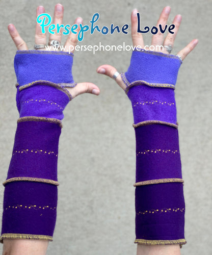 Katwise inspired needle-felted purple 100% cashmere embroidered upcycled sweater arm warmers-1408