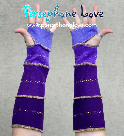 Katwise inspired needle-felted purple 100% cashmere embroidered upcycled sweater arm warmers-1408