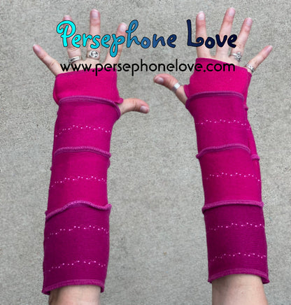 Katwise inspired needle-felted pink 100% cashmere embroidered upcycled sweater arm warmers-1415