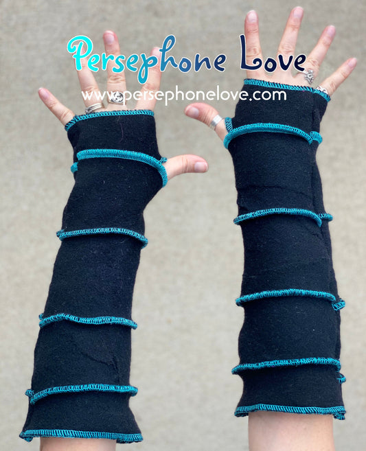 Katwise inspired needle-felted black 100% cashmere cyberpunk upcycled sweater arm warmers-1424