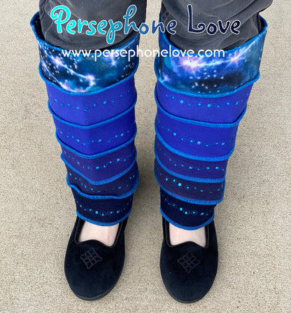 Katwise-inspired blue gradient fleece/wool embroidered sequins leg warmers-1459