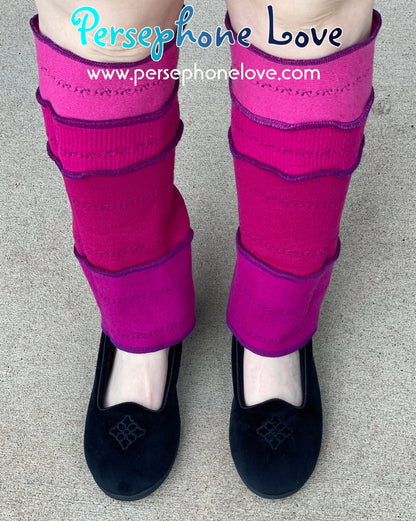 Katwise-inspired pink gradient 100% felted embroidered cashmere leg warmers-1463