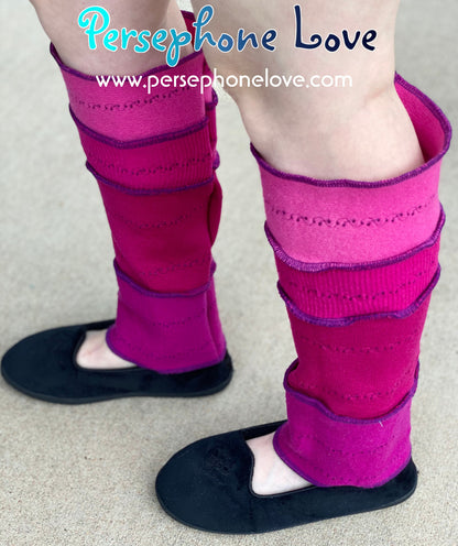 Katwise-inspired pink gradient 100% felted embroidered cashmere leg warmers-1463