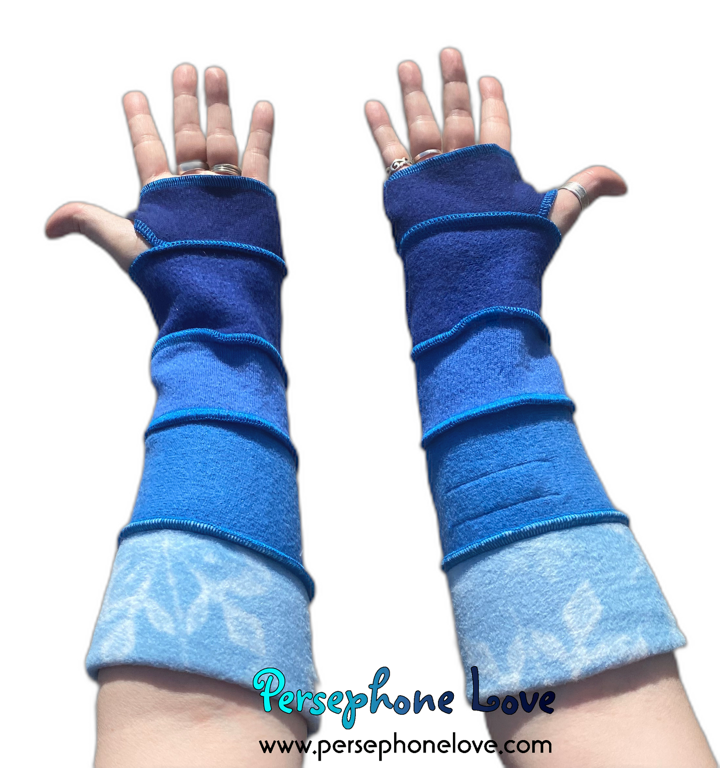 Katwise inspired needle-felted blue 100% cashmere upcycled sweater arm warmers -1497