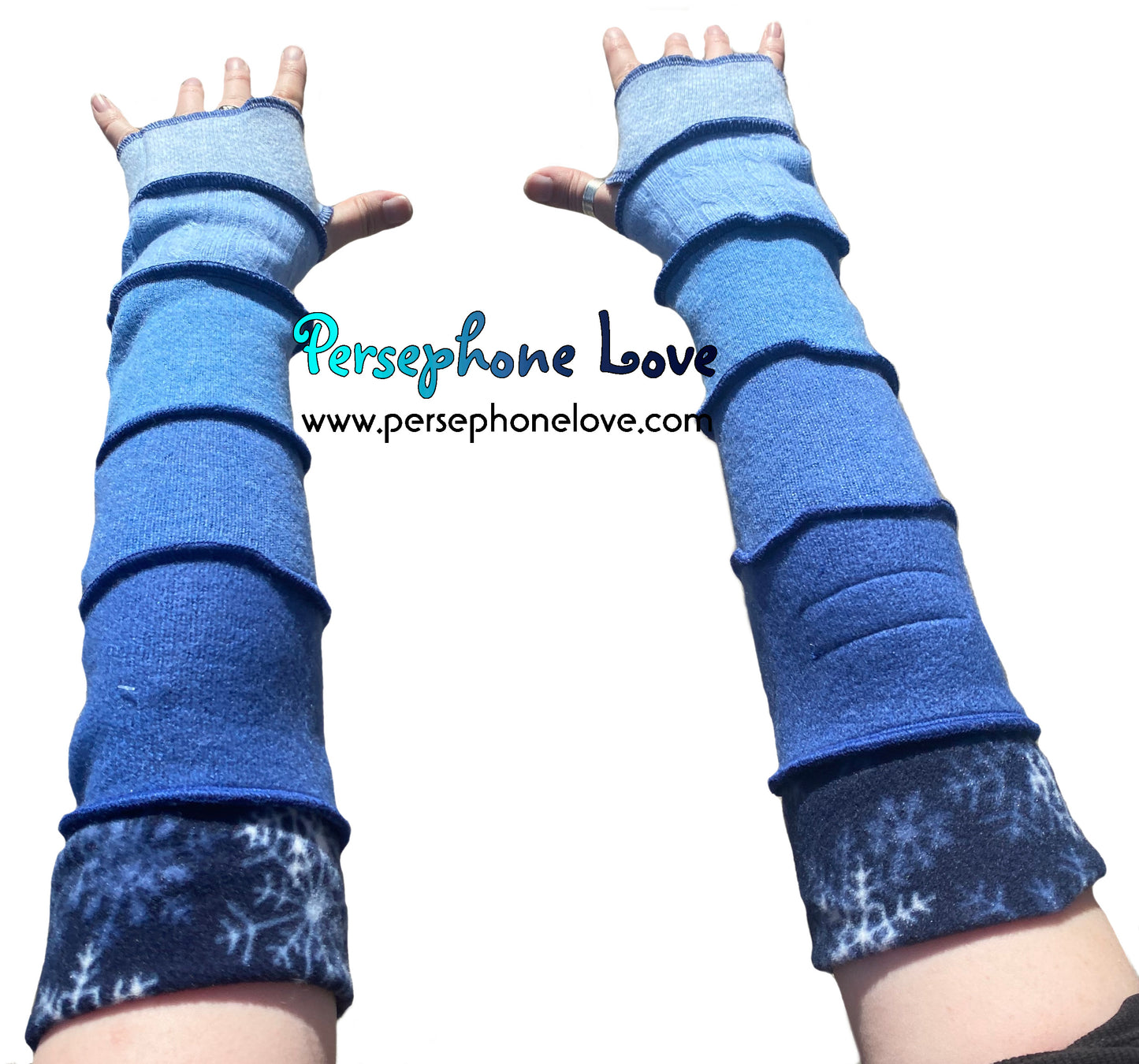 Katwise inspired needle-felted blue 100% cashmere upcycled sweater arm warmers -1498