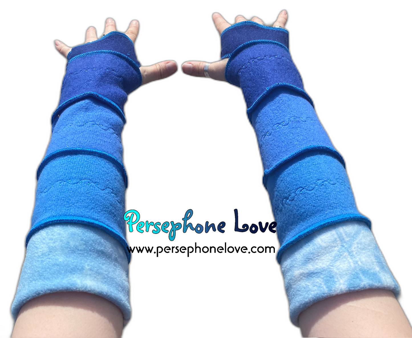 Katwise inspired needle-felted blue 100% cashmere upcycled sweater arm warmers -1499