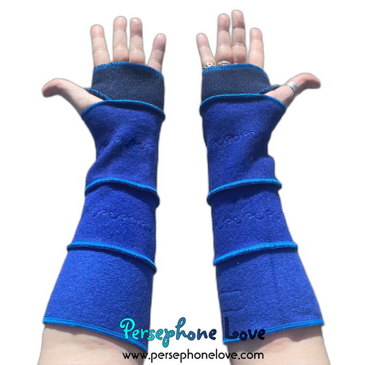 Katwise inspired needle-felted blue 100% cashmere upcycled sweater arm warmers -1503