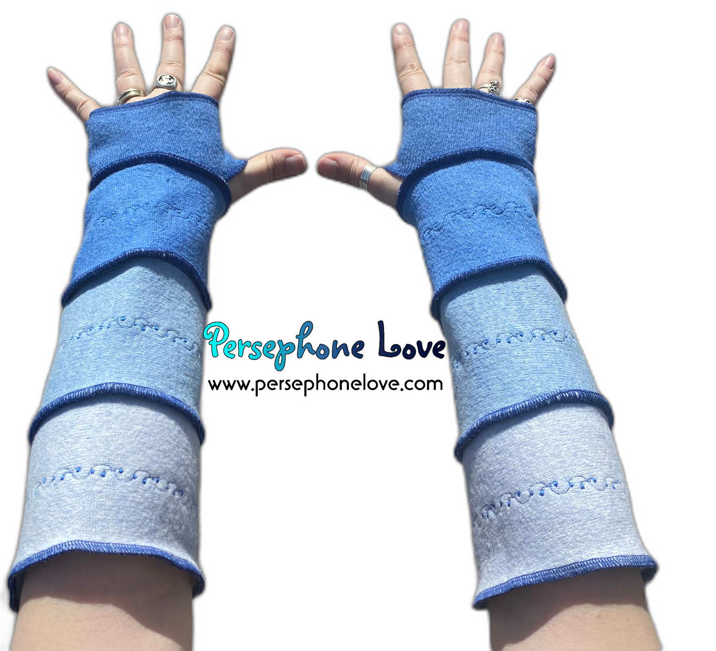Katwise inspired needle-felted blue 100% cashmere upcycled sweater arm warmers -1505