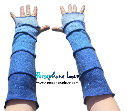Katwise inspired needle-felted blue 100% cashmere upcycled sweater arm warmers -1506