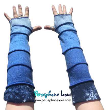 Katwise inspired needle-felted blue 100% cashmere upcycled sweater arm warmers -1507