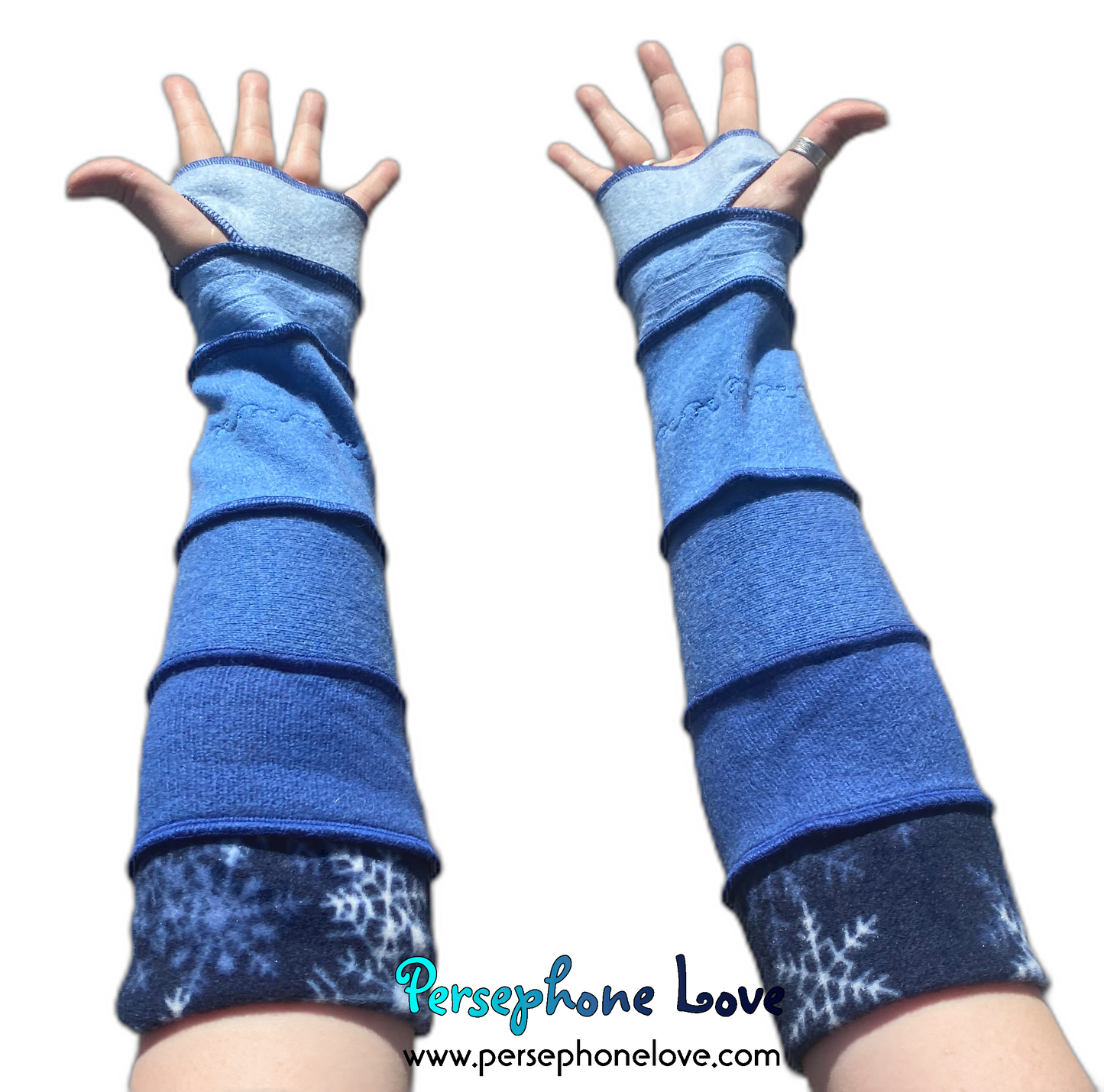 Katwise inspired needle-felted blue 100% cashmere upcycled sweater arm warmers -1507