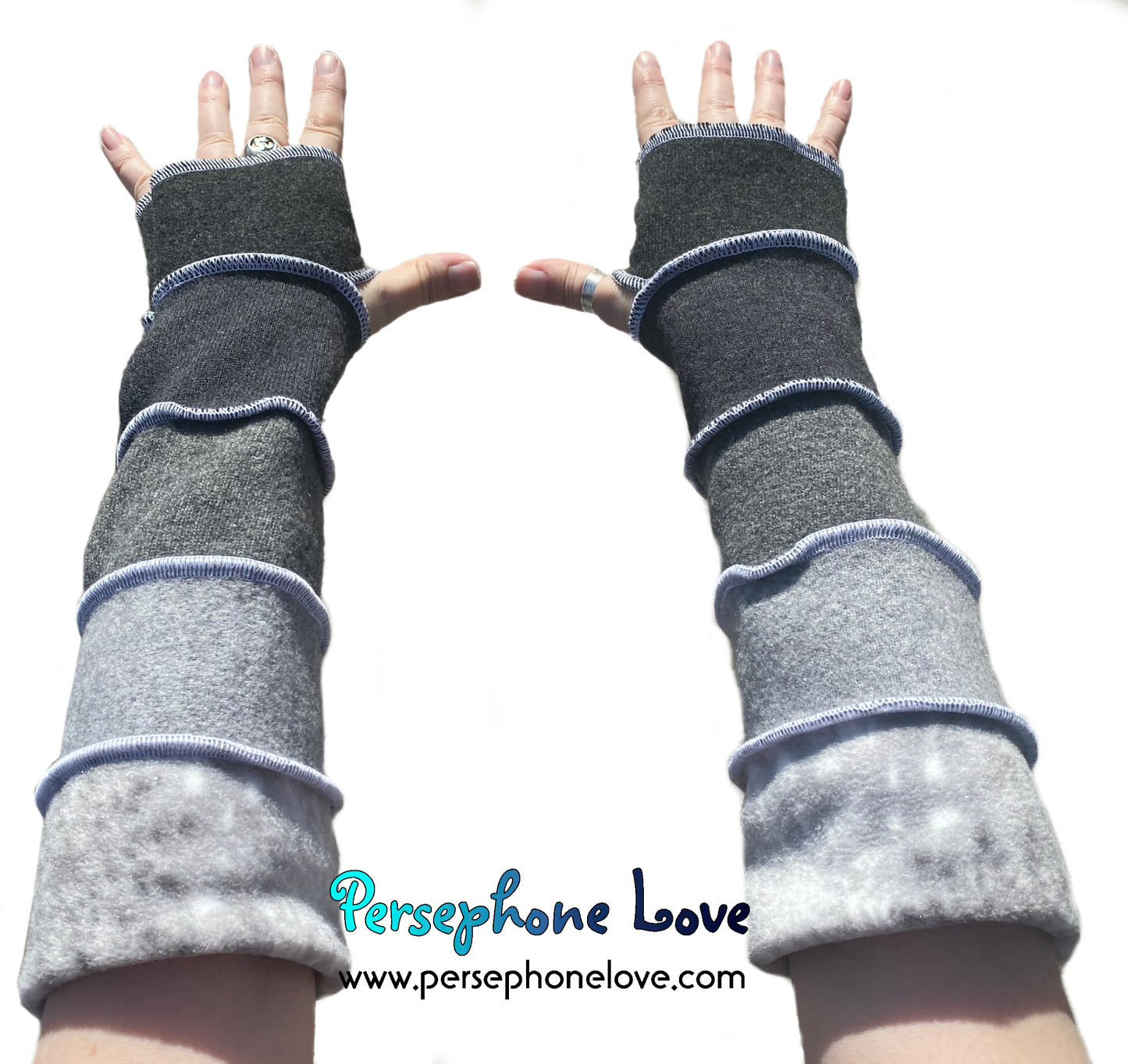 Katwise-inspired grey snowflake 100% felted cashmere arm warmers-1549