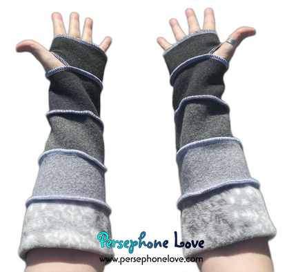 Katwise-inspired grey snowflake 100% felted cashmere arm warmers-1549