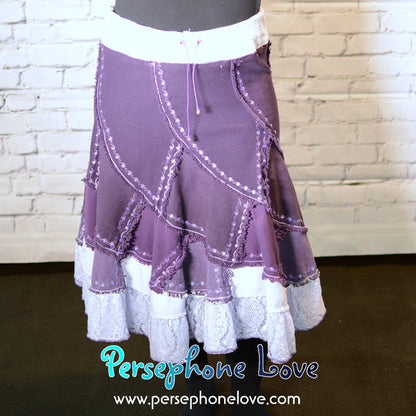 Purple ombre patchwork denim upcycled twirly spiral festival skirt embroidery sequins-2000