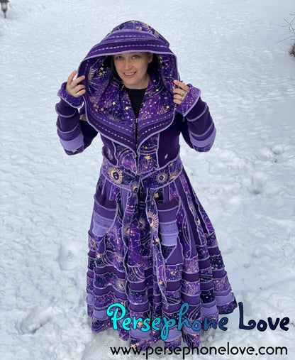 "Extollere" Purple Zodiac felted wool/cashmere Katwise-inspired patchwork wizard sweatercoat-2512