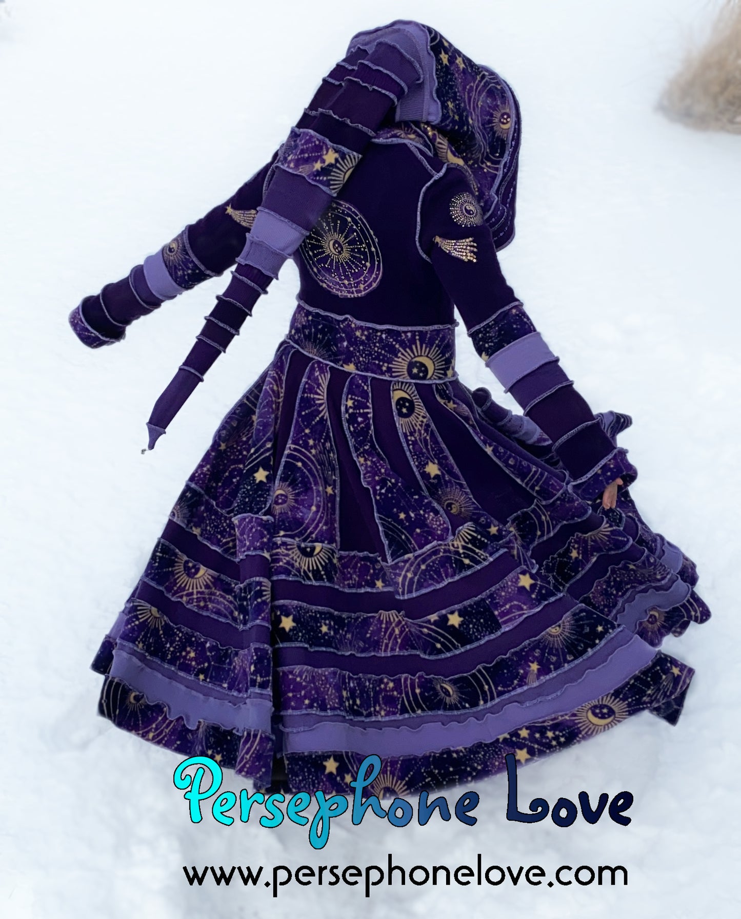 "Extollere" Purple Zodiac felted wool/cashmere Katwise-inspired patchwork wizard sweatercoat-2512