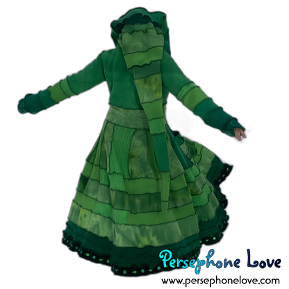 "Zelda" Green elf needle-felted wool/cashmere Katwise-inspired patchwork sweatercoat-2518