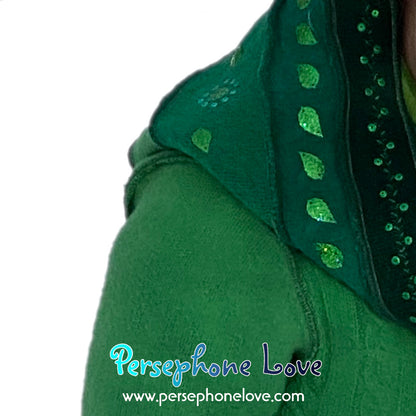 "Zelda" Green elf needle-felted wool/cashmere Katwise-inspired patchwork sweatercoat-2518
