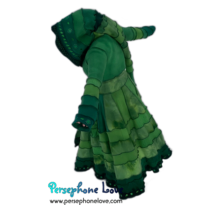 "Zelda" Green elf needle-felted wool/cashmere Katwise-inspired patchwork sweatercoat-2518