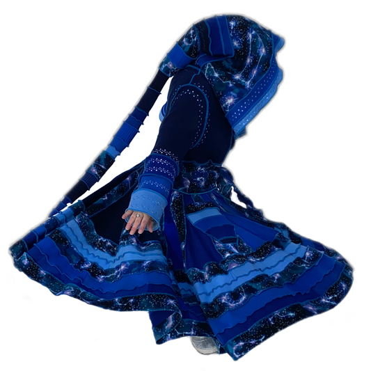 "Pollux" Blue needle-felted wool/cashmere patchwork Katwise-inspired sweatercoat-2522