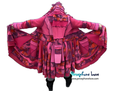 "Pink Lemonade" GODDESS SIZE Hot Pink embroidered/felted cashmere patchwork Katwise-inspired sweatercoat-2527
