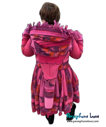 "Pink Lemonade" GODDESS SIZE Hot Pink embroidered/felted cashmere patchwork Katwise-inspired sweatercoat-2527