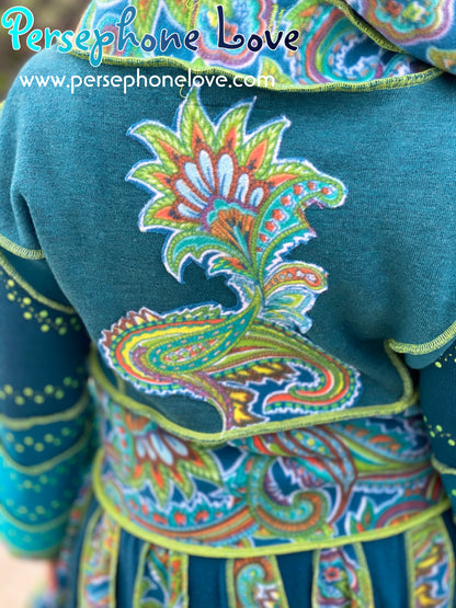 "Magic Dance" Teal Green Paisley felted cashmere/fleece Katwise-inspired sequin sweatercoat-2530 "Magic Dance"