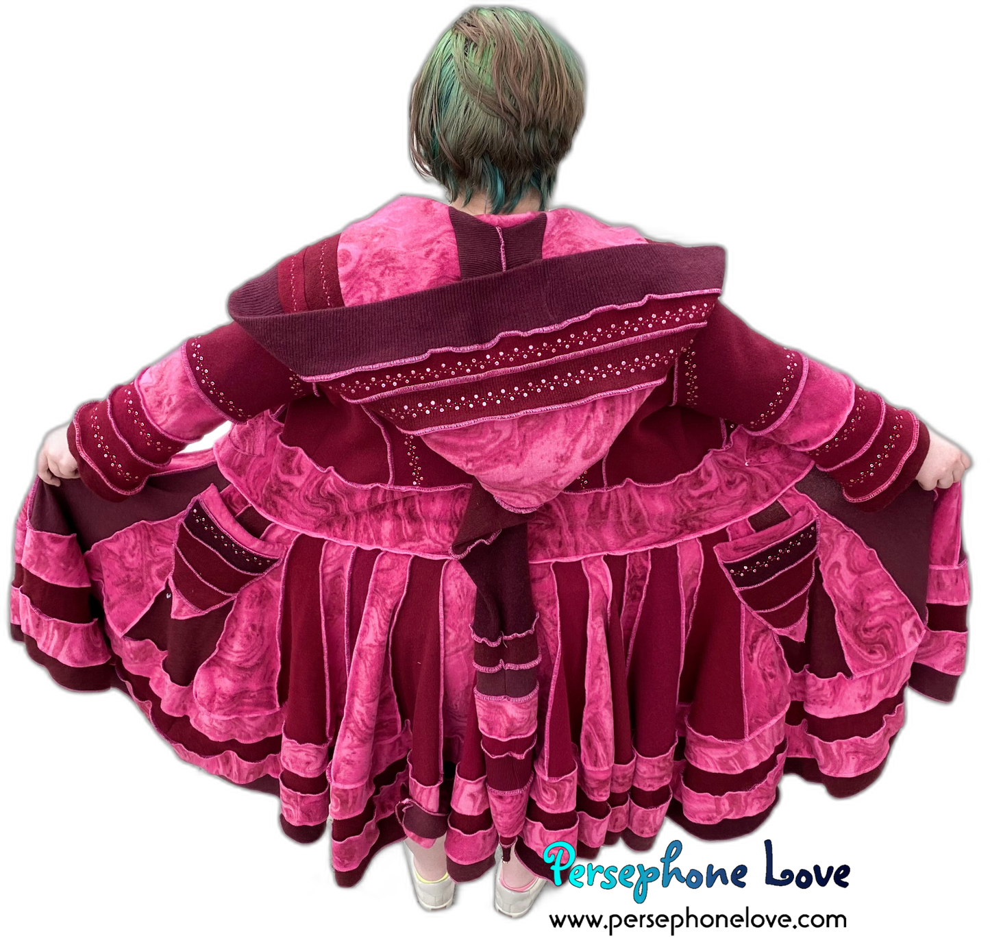 "Say My Name" GODDESS SIZE Red/Pink embroidered/felted/sequins cashmere patchwork Katwise-inspired sweatercoat-2533