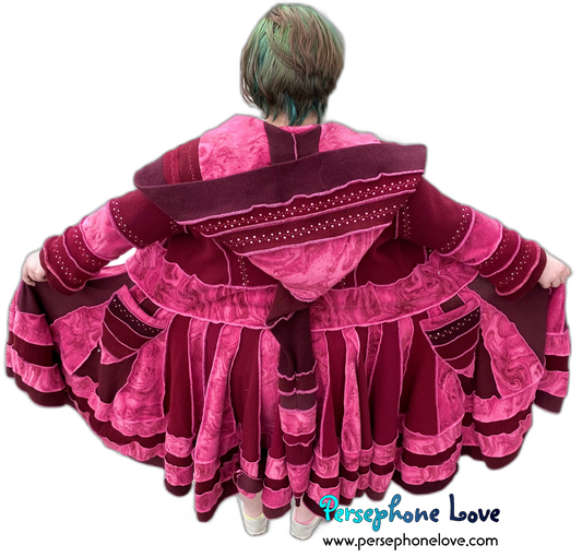 "Say My Name" GODDESS SIZE Red/Pink embroidered/felted/sequins cashmere patchwork Katwise-inspired sweatercoat-2533