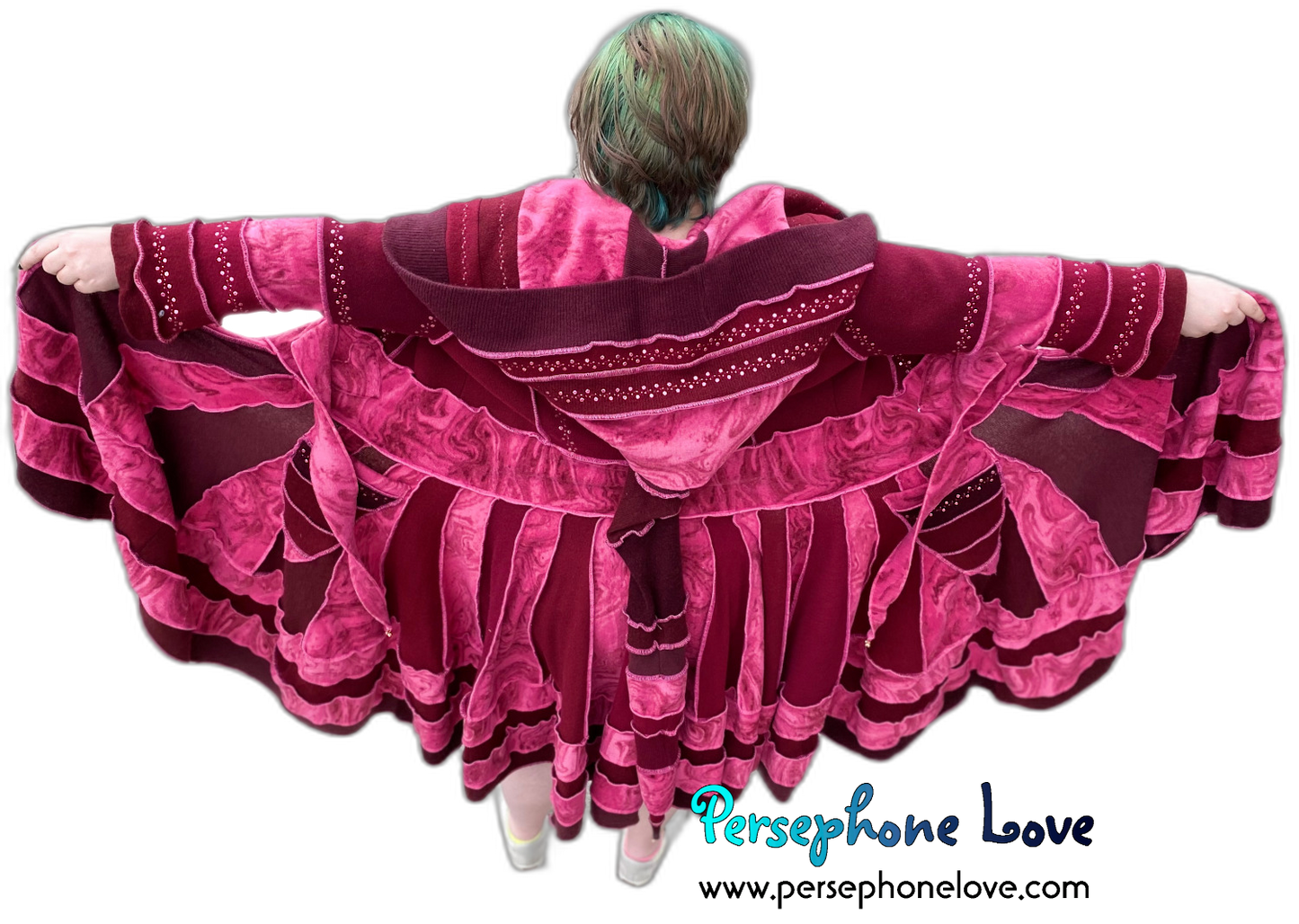 "Say My Name" GODDESS SIZE Red/Pink embroidered/felted/sequins cashmere patchwork Katwise-inspired sweatercoat-2533