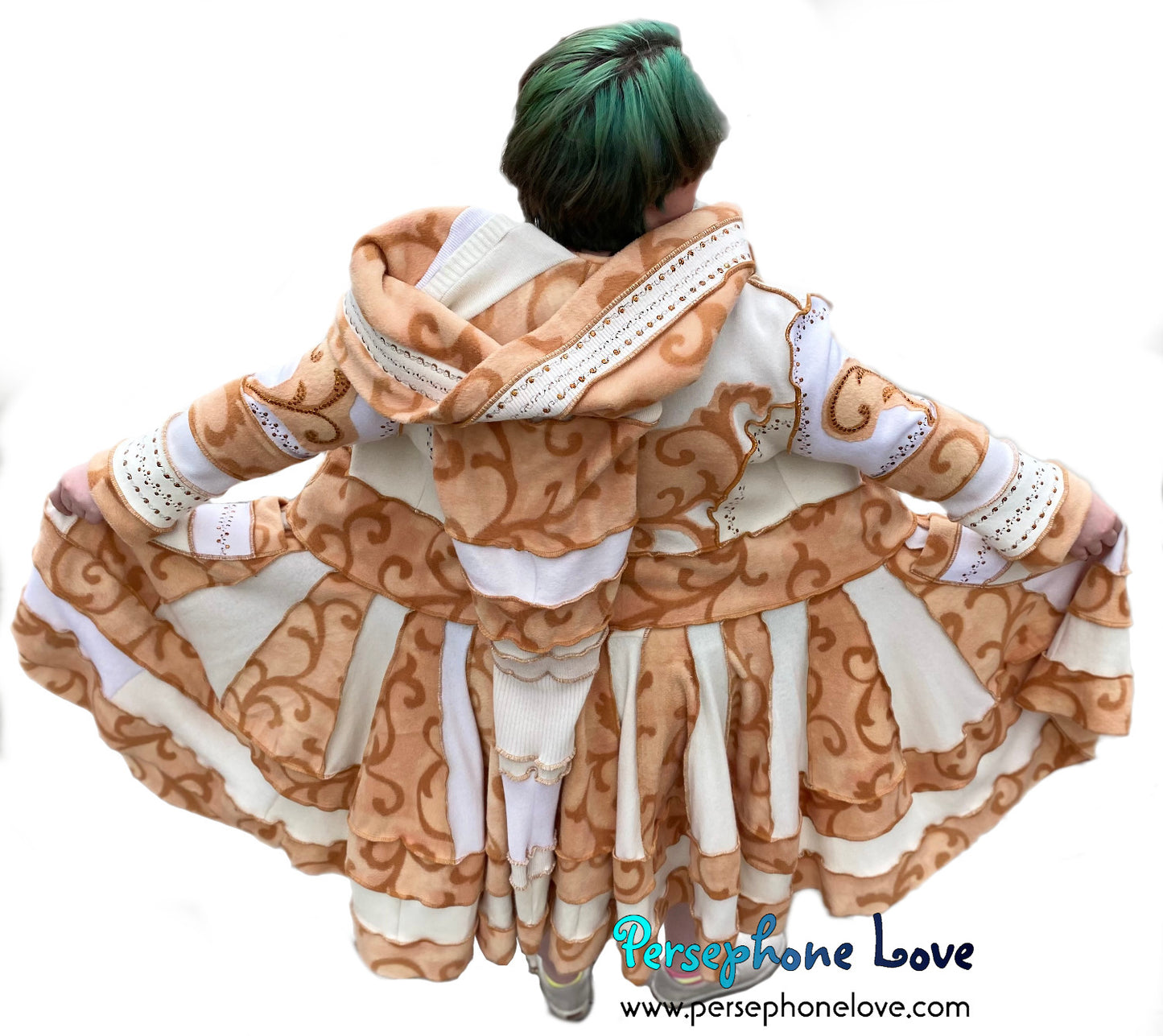 "Loyal" GODDESS SIZE White/Tan embroidered/felted/sequins cashmere patchwork Katwise-inspired sweatercoat-2534