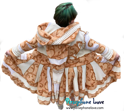 "Loyal" GODDESS SIZE White/Tan embroidered/felted/sequins cashmere patchwork Katwise-inspired sweatercoat-2534