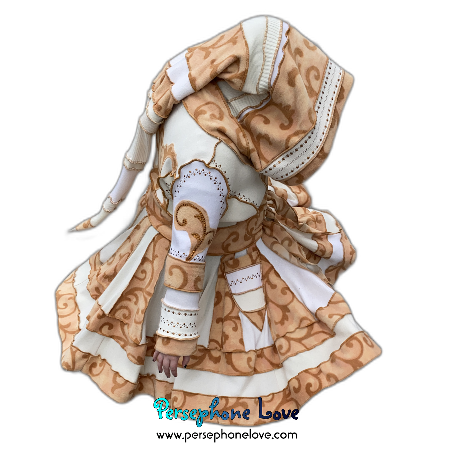 "Loyal" GODDESS SIZE White/Tan embroidered/felted/sequins cashmere patchwork Katwise-inspired sweatercoat-2534