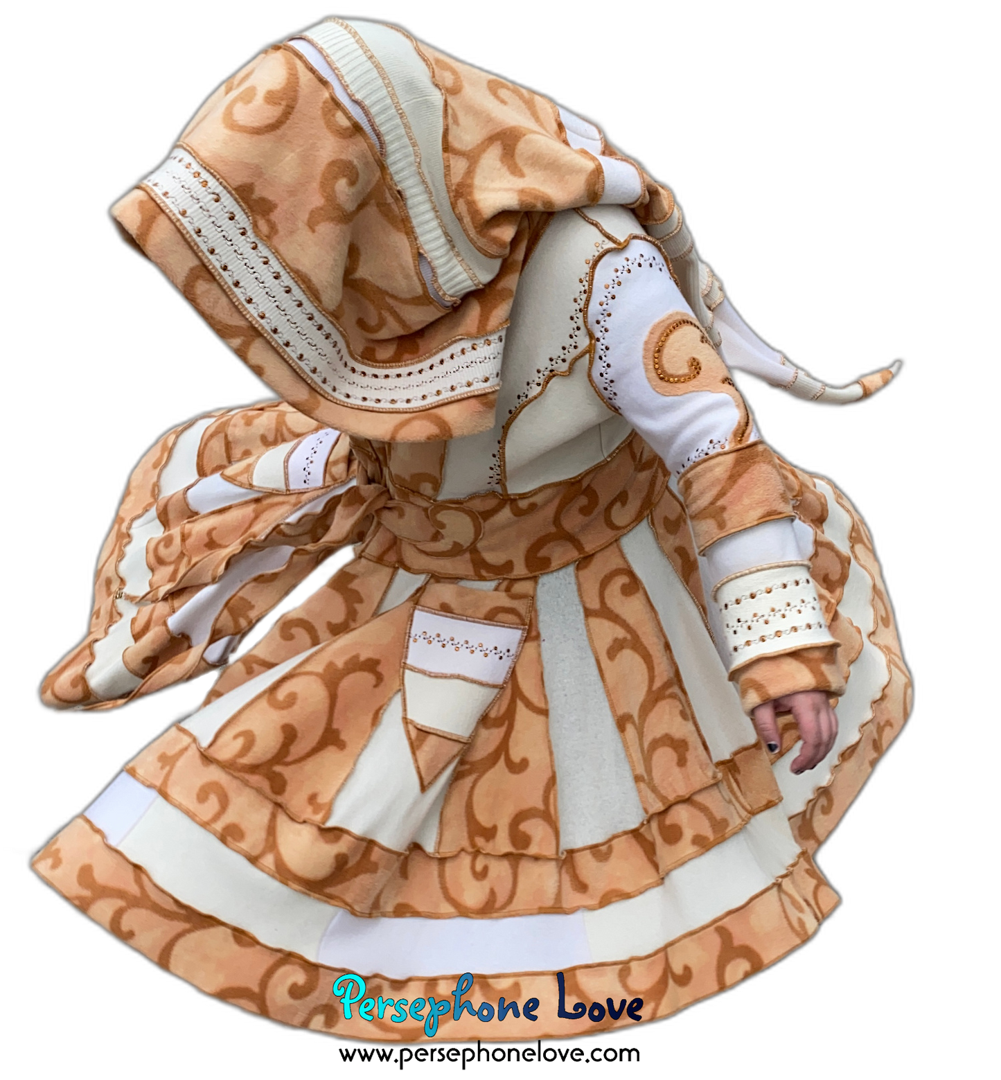 "Loyal" GODDESS SIZE White/Tan embroidered/felted/sequins cashmere patchwork Katwise-inspired sweatercoat-2534