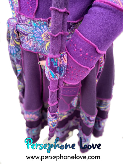 "Bloom" GODDESS SIZE Purple embroidered/felted/sequins cashmere patchwork Katwise-inspired sweatercoat-2536