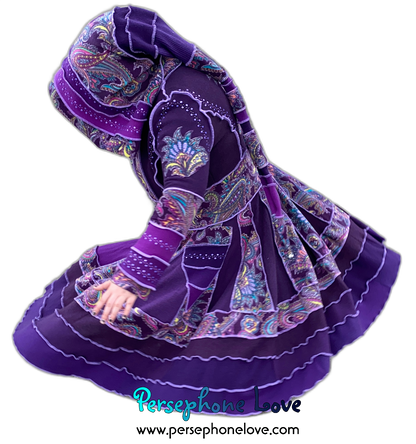 "La Ciudad" GODDESS SIZE Purple Paisley embroidered/felted/sequins cashmere patchwork Katwise-inspired sweatercoat-2538