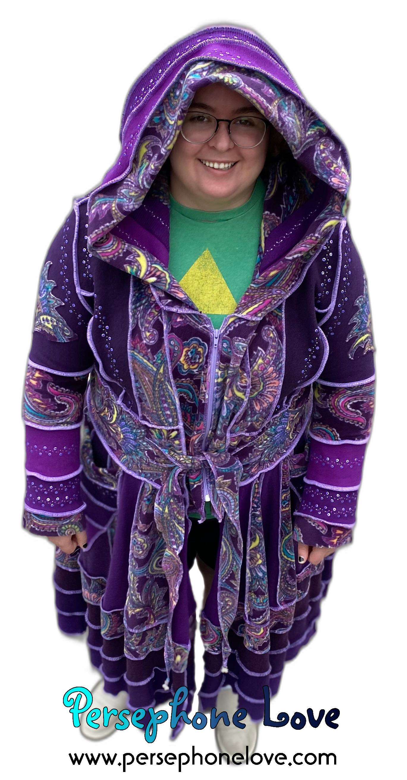 "La Ciudad" GODDESS SIZE Purple Paisley embroidered/felted/sequins cashmere patchwork Katwise-inspired sweatercoat-2538