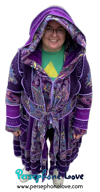 "La Ciudad" GODDESS SIZE Purple Paisley embroidered/felted/sequins cashmere patchwork Katwise-inspired sweatercoat-2538