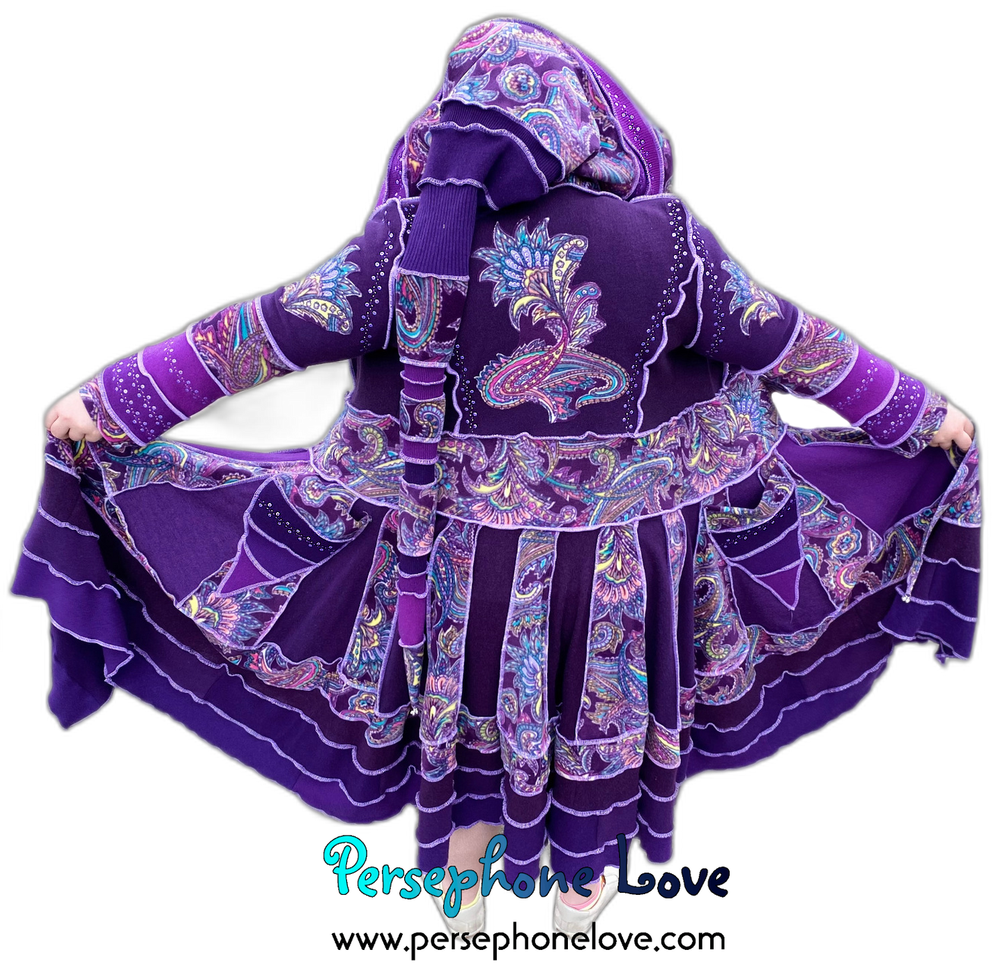 "La Ciudad" GODDESS SIZE Purple Paisley embroidered/felted/sequins cashmere patchwork Katwise-inspired sweatercoat-2538