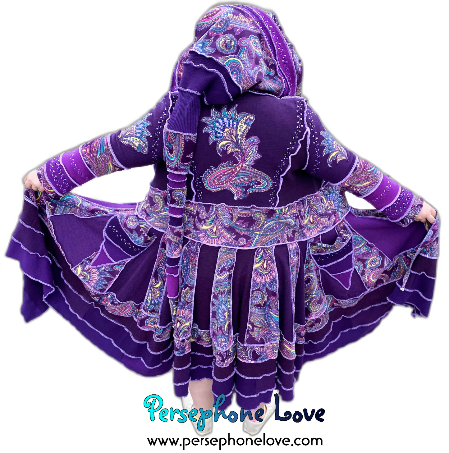 "La Ciudad" GODDESS SIZE Purple Paisley embroidered/felted/sequins cashmere patchwork Katwise-inspired sweatercoat-2538